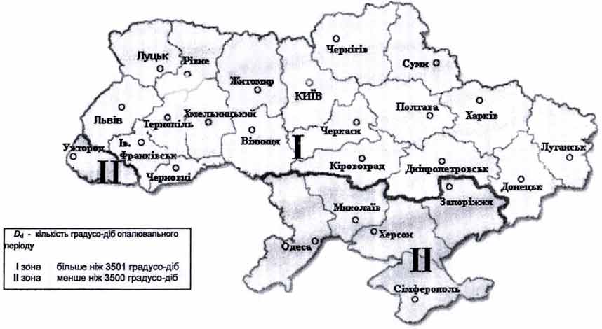 Карта-схема температурных зон Украины